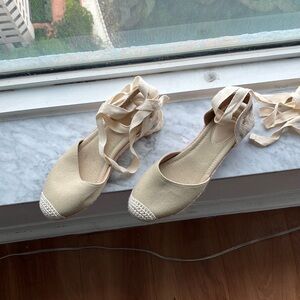 SHEIN Cream Espadrille Wedges with Ankle Ties